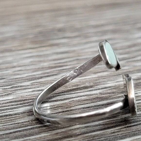Sterling Silver Signed LP Turquoise Ring Adjustable Leaf Inlay Ring Size 7 - Picture 7 of 7